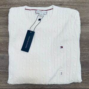 Tommy Hilfiger Women's White Cable Knit Sweatshirt